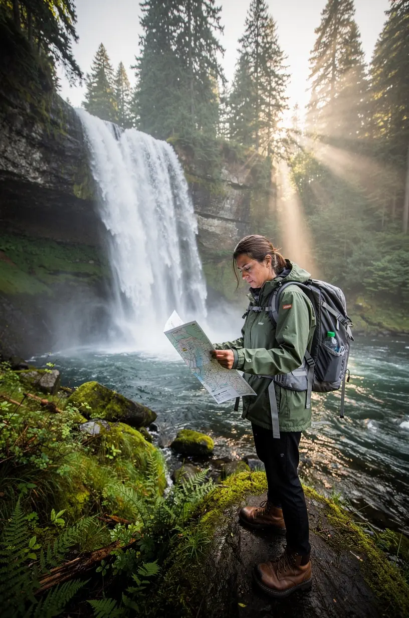 Печатная карта маршрута по живописным дорогам США на столе с заметками и маркерами